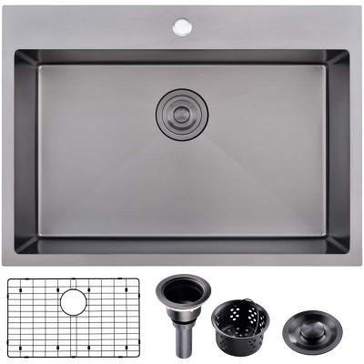 Commercial 28 inch 18 Gauge Top mount Drop-in Single Bowl Basin Handma...