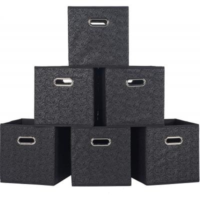 SHACO Durable Double Metal Handle Cloth Storage Cubes, Black Foldable ...